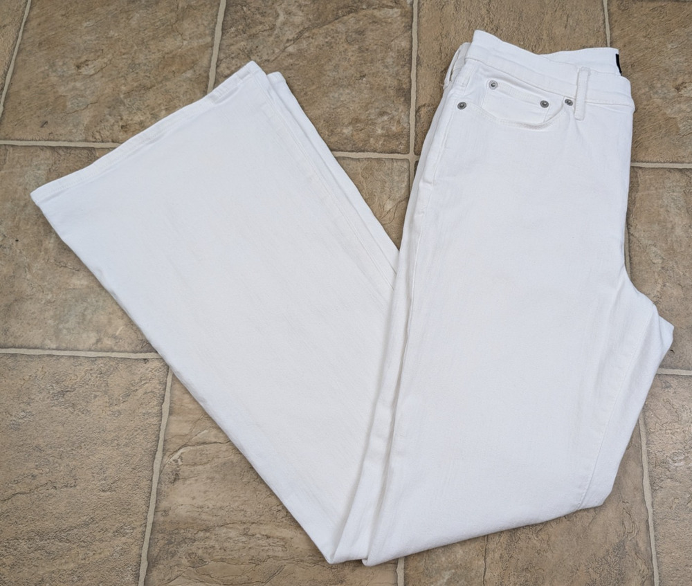 J.Crew sz 28 Full Length Flare denim Jeans white stretchy mid rise women 0904